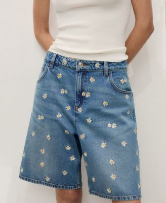Women's Floral Embroidered Denim Bermuda Shorts
