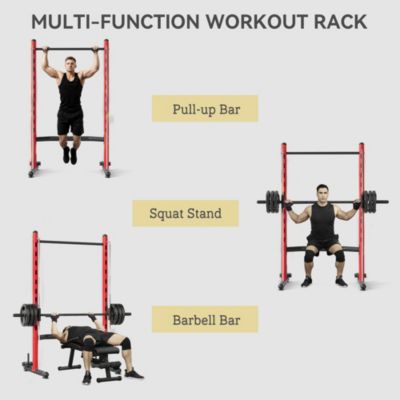 Adjustable Squat Rack with Pull Up Bar and Barbell Bar Bench Press