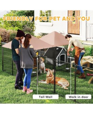Dog Kennel Outdoor with Rotating & Adjustable Height Bowls, 2 Rooms