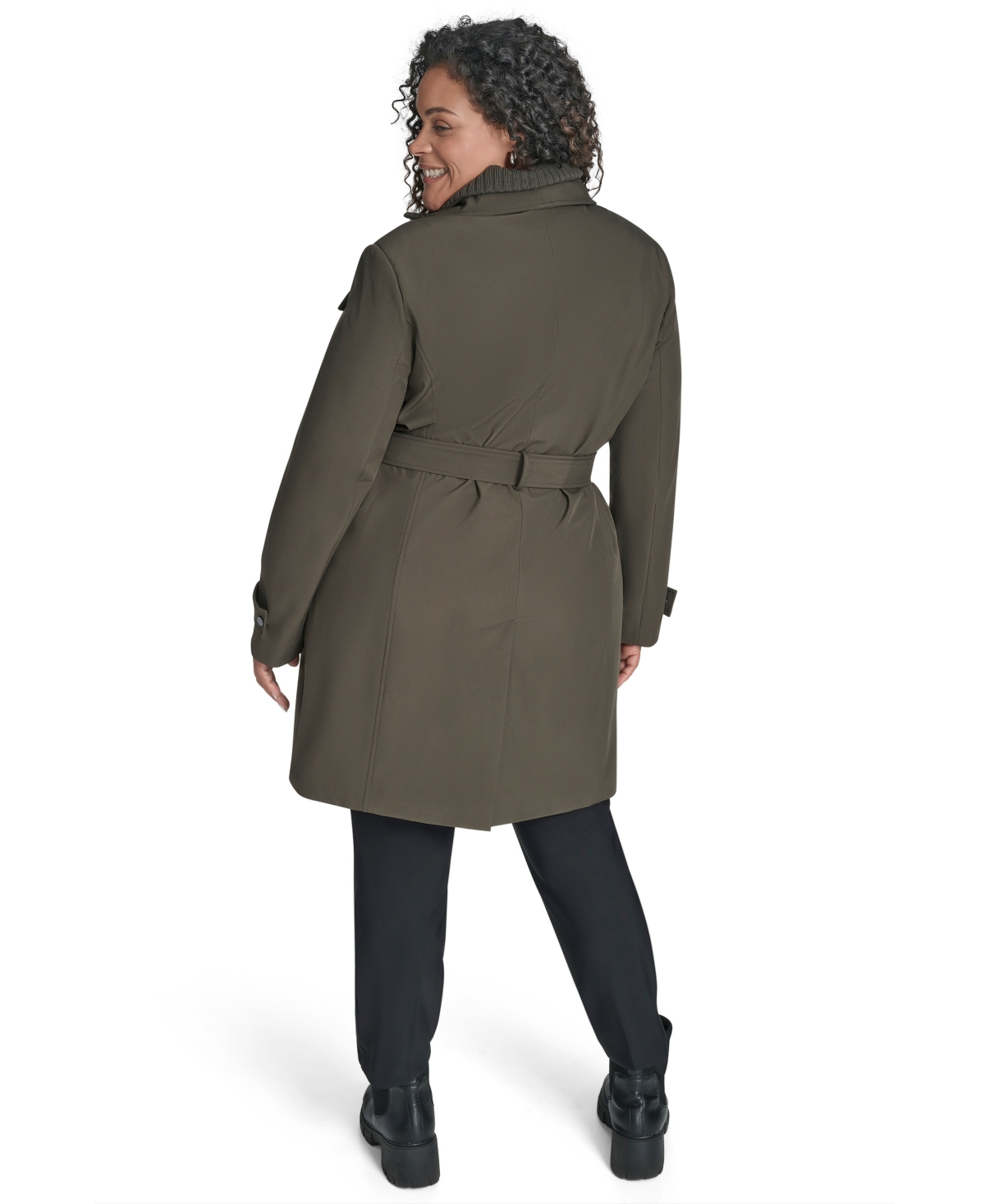 Calvin Klein Plus Size Belted Long-sleeve Wrap Coat, Created For Macy's In Brown