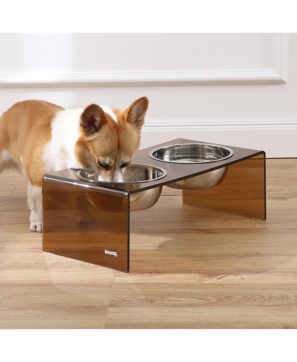 Keaton Modern Acrylic Rectangular Elevated Pet Feeder with 2-Stainless Steel Bowls