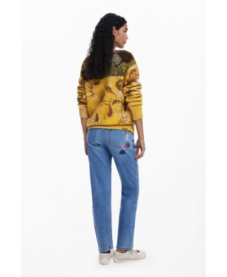 Women's Embroidered flower jeans