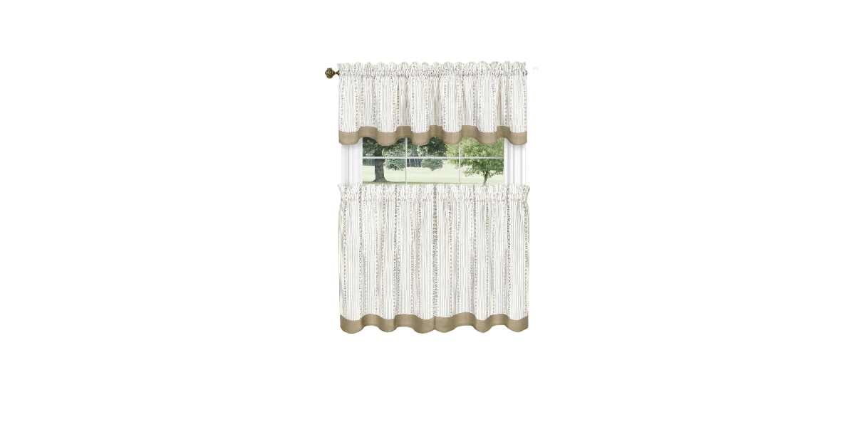 Kate Aurora Farmhouse Striped Rod Pocket Cafe Kitchen Curtain Tier & Valance Set