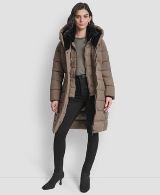 Women's Belted Asymmetrical Zip Front Puffer Coat