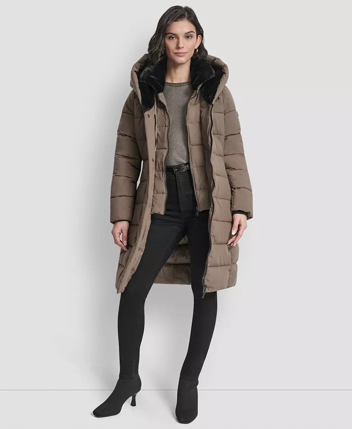 Women's Belted Asymmetrical Zip Front Puffer Coat - thumbnail 4