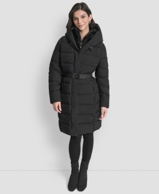 Women's Belted Asymmetrical Zip Front Puffer Coat