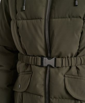Women's Belted Hooded Puffer Coat