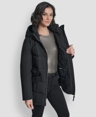 Women's Belted Hooded Puffer Coat
