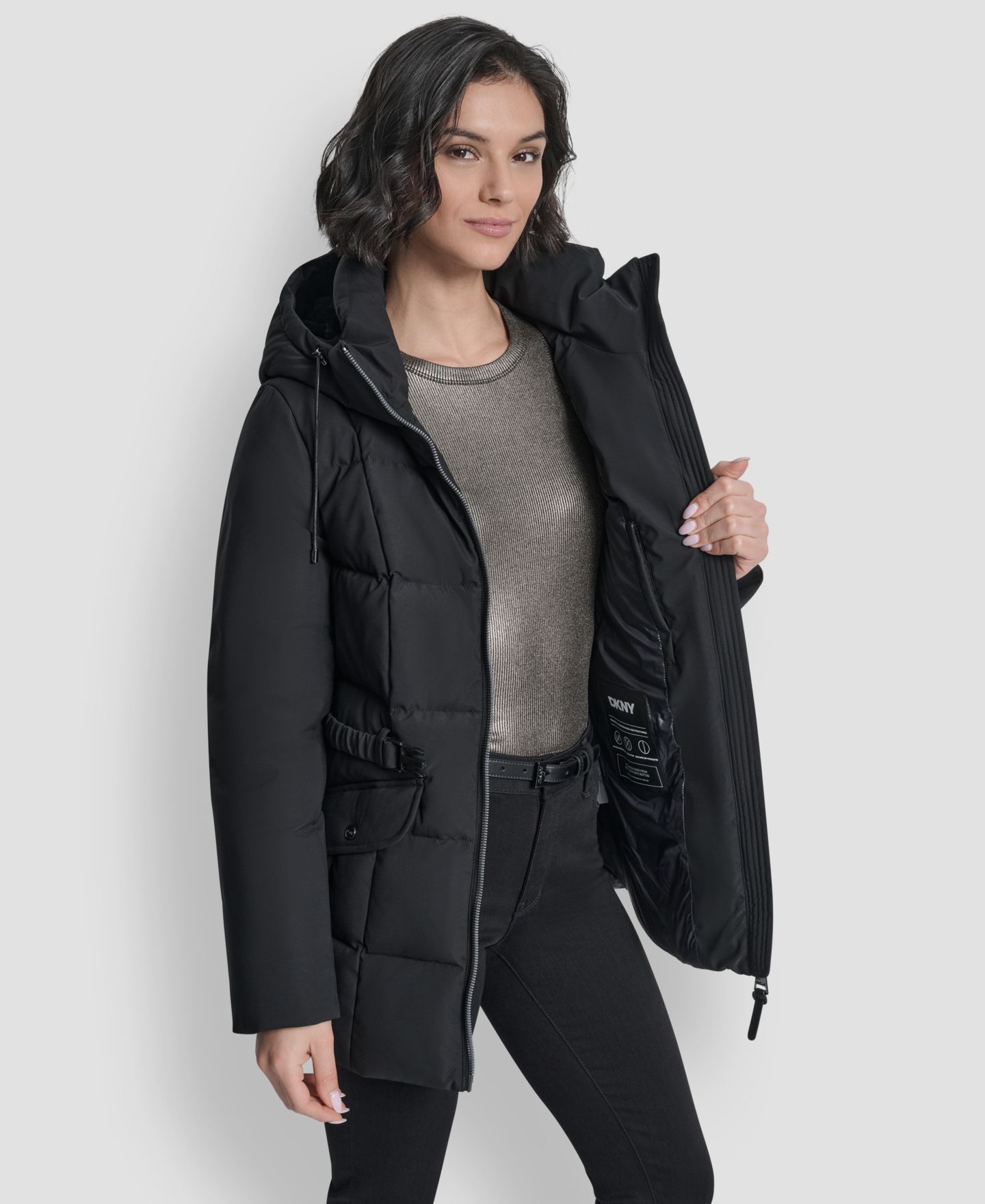 Женская куртка DKNY Belted Hooded Puffer, цвет: Чёрный — фото 7