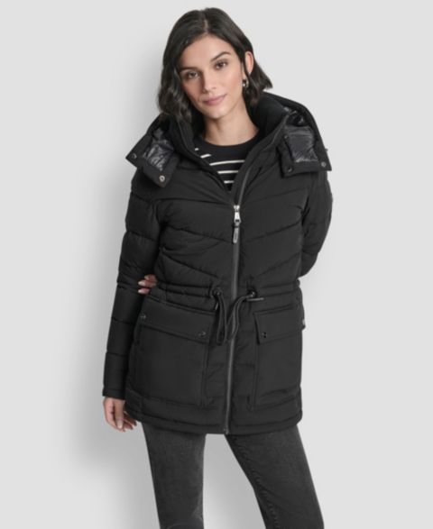 Женская куртка DKNY Shine Hooded Anorak Puffer, цвет: Чёрный