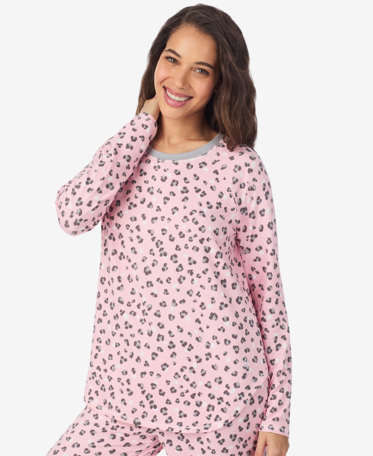 Cuddl Duds Women's Long Sleeve Crewneck Top And Jogger Pajama Set In Pink