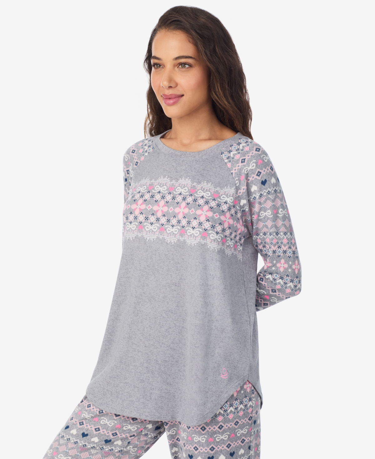 Cuddl Duds Women's Long Sleeve Crewneck Top And Jogger Pajama Set In Gray