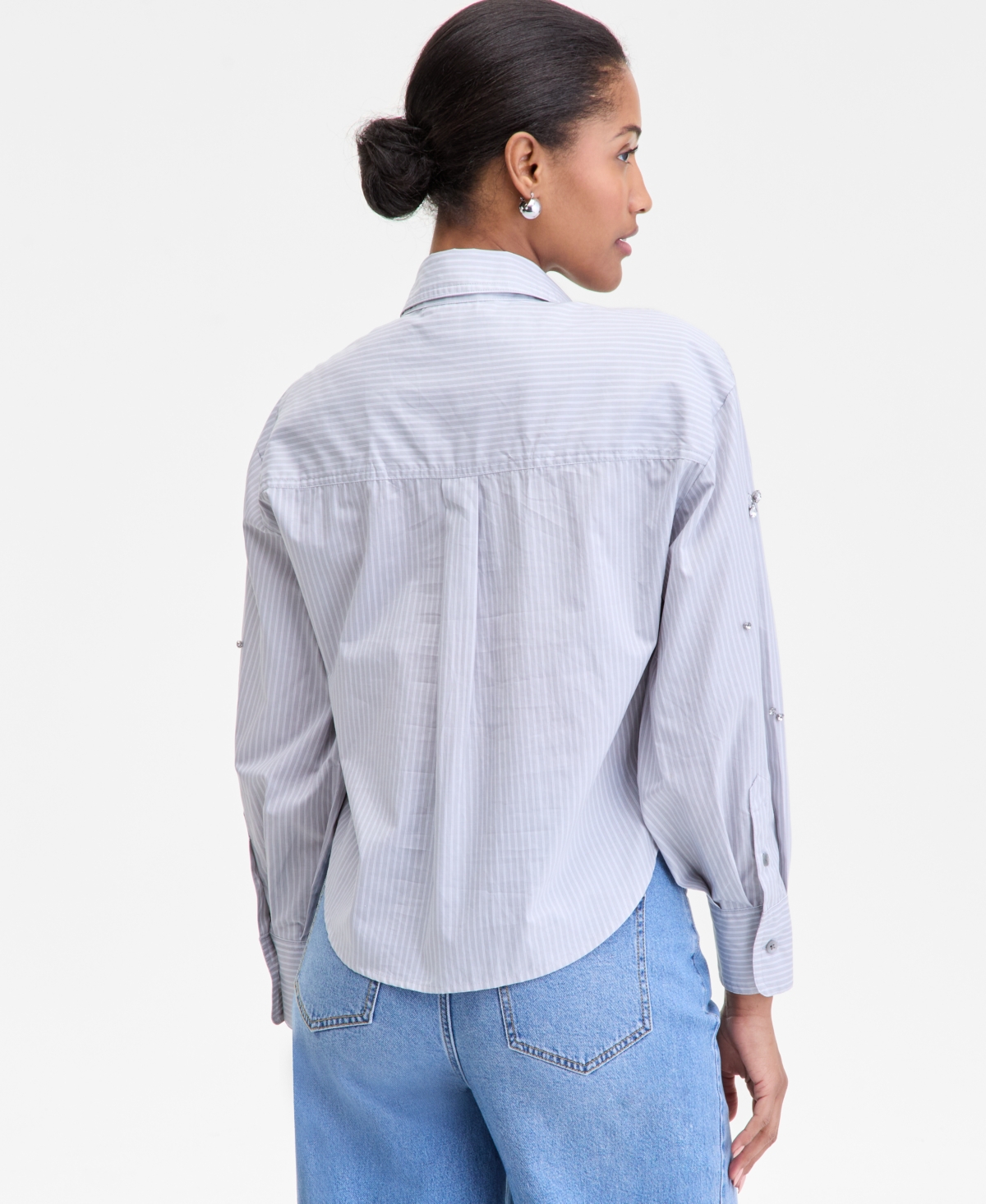 On 34th Women's Embellished Striped Shirt, Macy's Exclusive In Gray