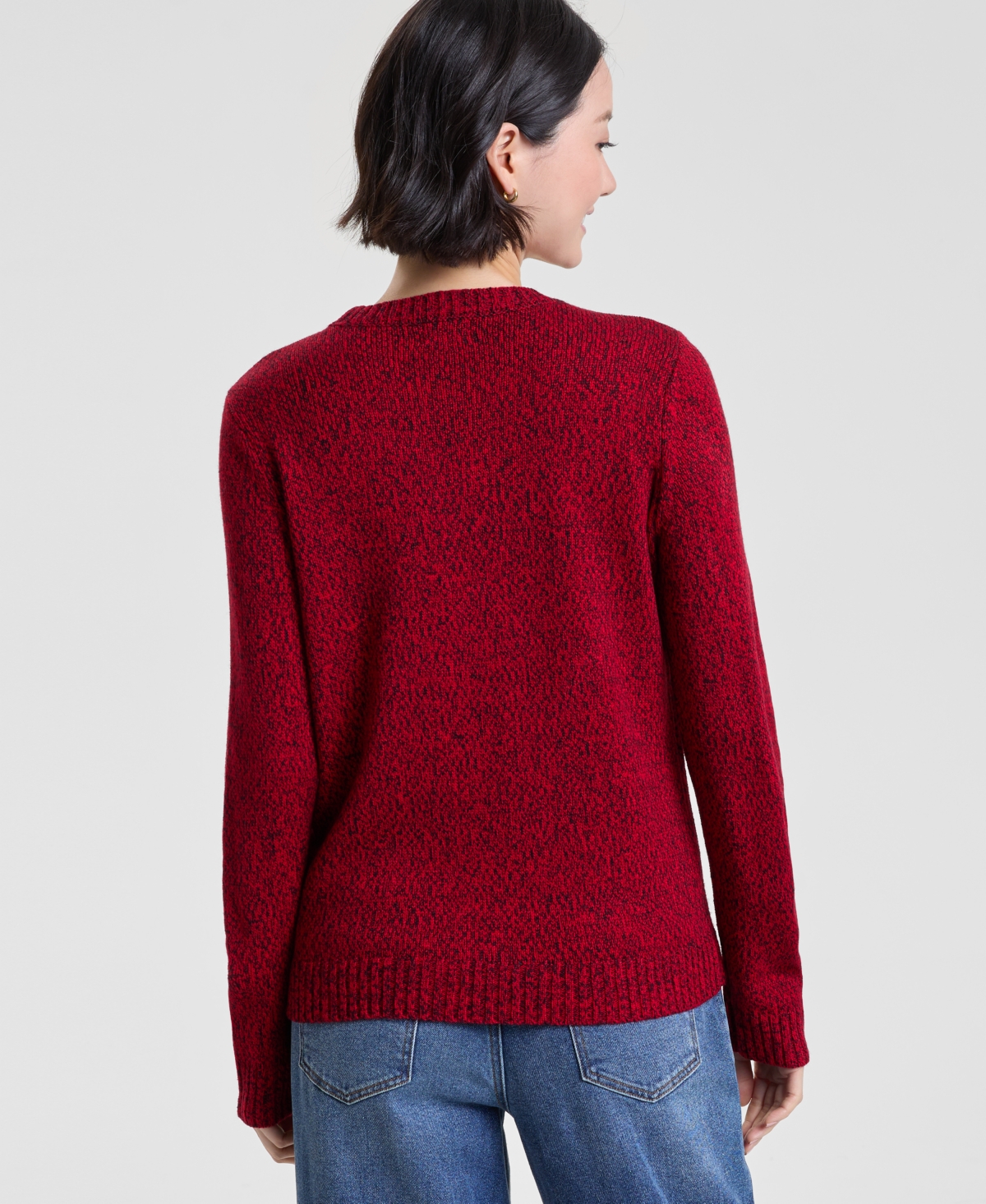 Holiday Lane Women's Santa-Embroidered Sweater, Macy's Exclusive