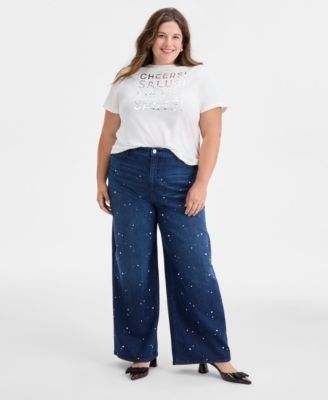 Trendy Plus Size Metallic Message Print T-Shirt, Macy's Exclusive