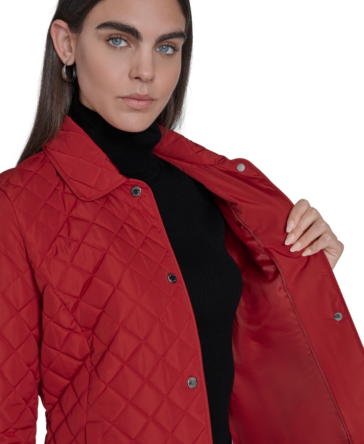 Calvin Klein Womens Collared Quilted Coat In Red