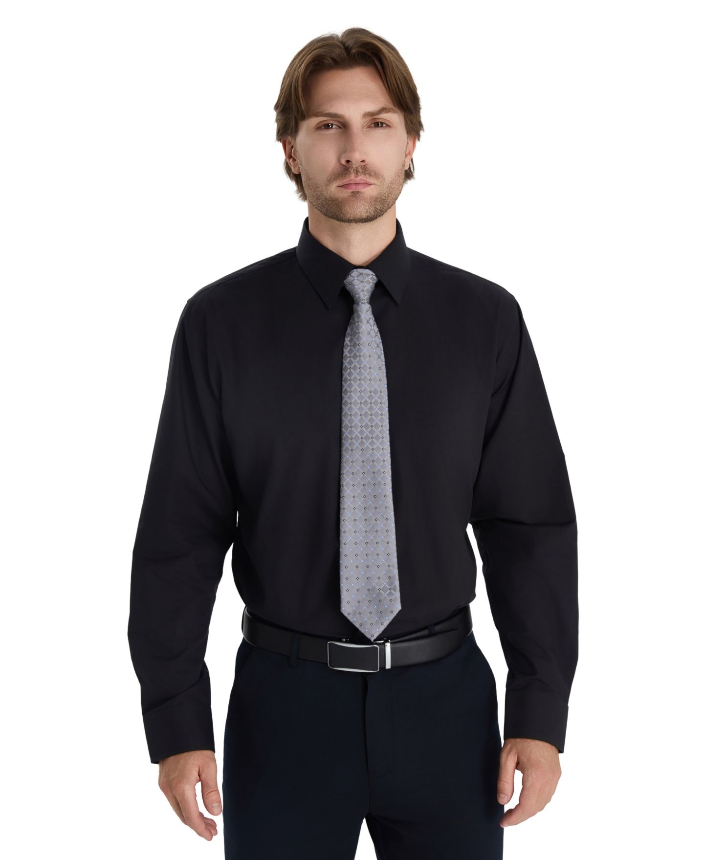Мужская рубашка Club Room Regular Fit Solid Dress Shirt, цвет: Чёрный — фото 2