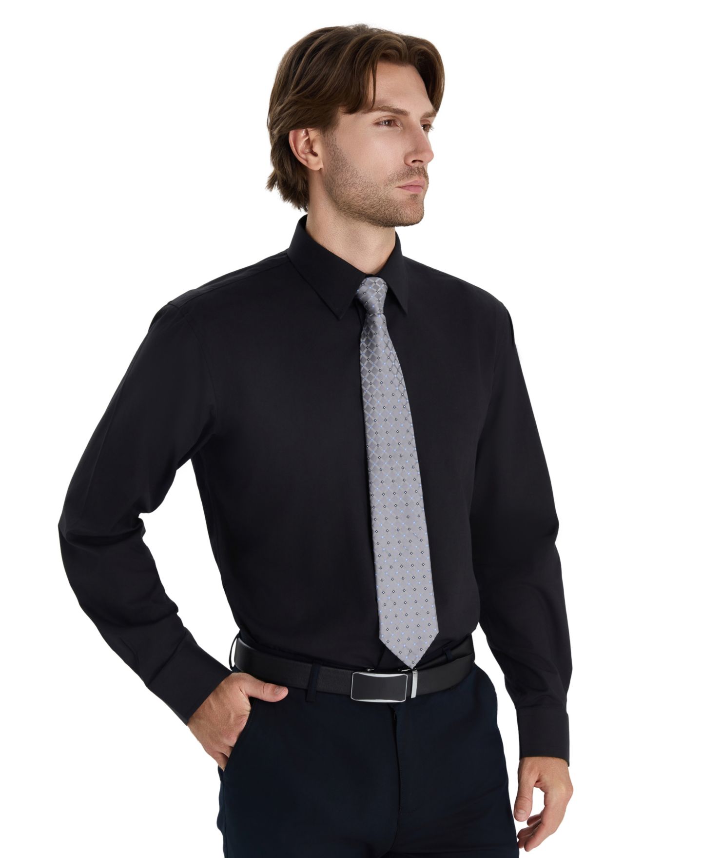 Мужская рубашка Club Room Regular Fit Solid Dress Shirt, цвет: Чёрный — фото 6