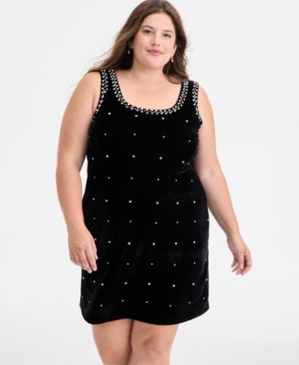 Trendy Plus Size Rhinestone-Embellished Mini Dress, Macy's Exclusive