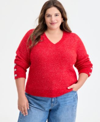 Trendy Plus Size Embellished-Cuff Sweater