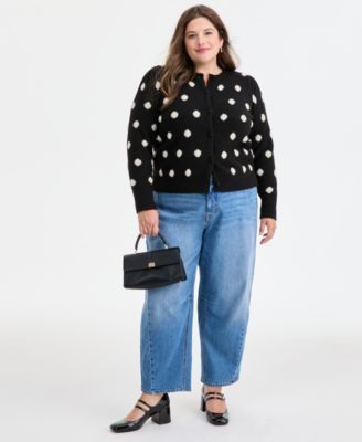 Trendy Plus Size Eyelash-Texture Dot-Print Cardigan, Macy's Exclusive