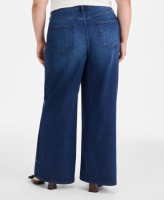 Trendy Plus Size Embellished Wide-Leg Jeans, Macy's Exclusive