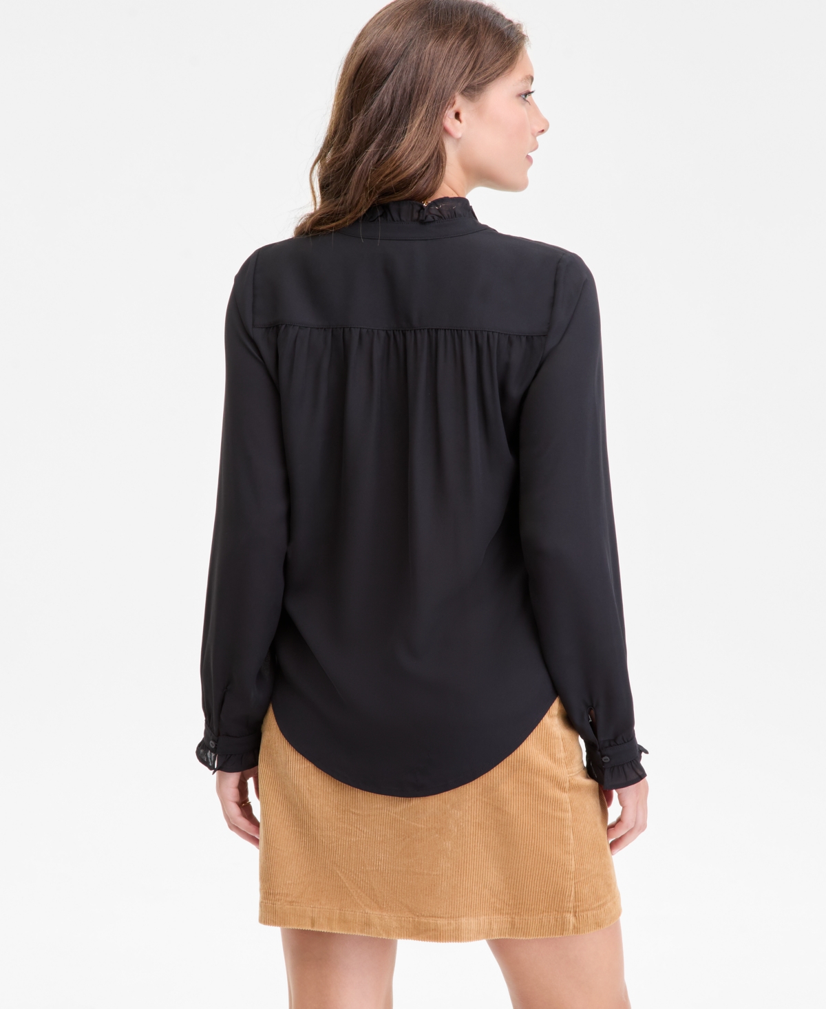On 34th Women's Ruffle-trim Split-neck Blouse, Macy's Exclusive In Black