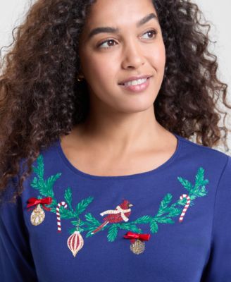 Women's Holiday Cardinal Long-Sleeve Top, Macy's Exclusive