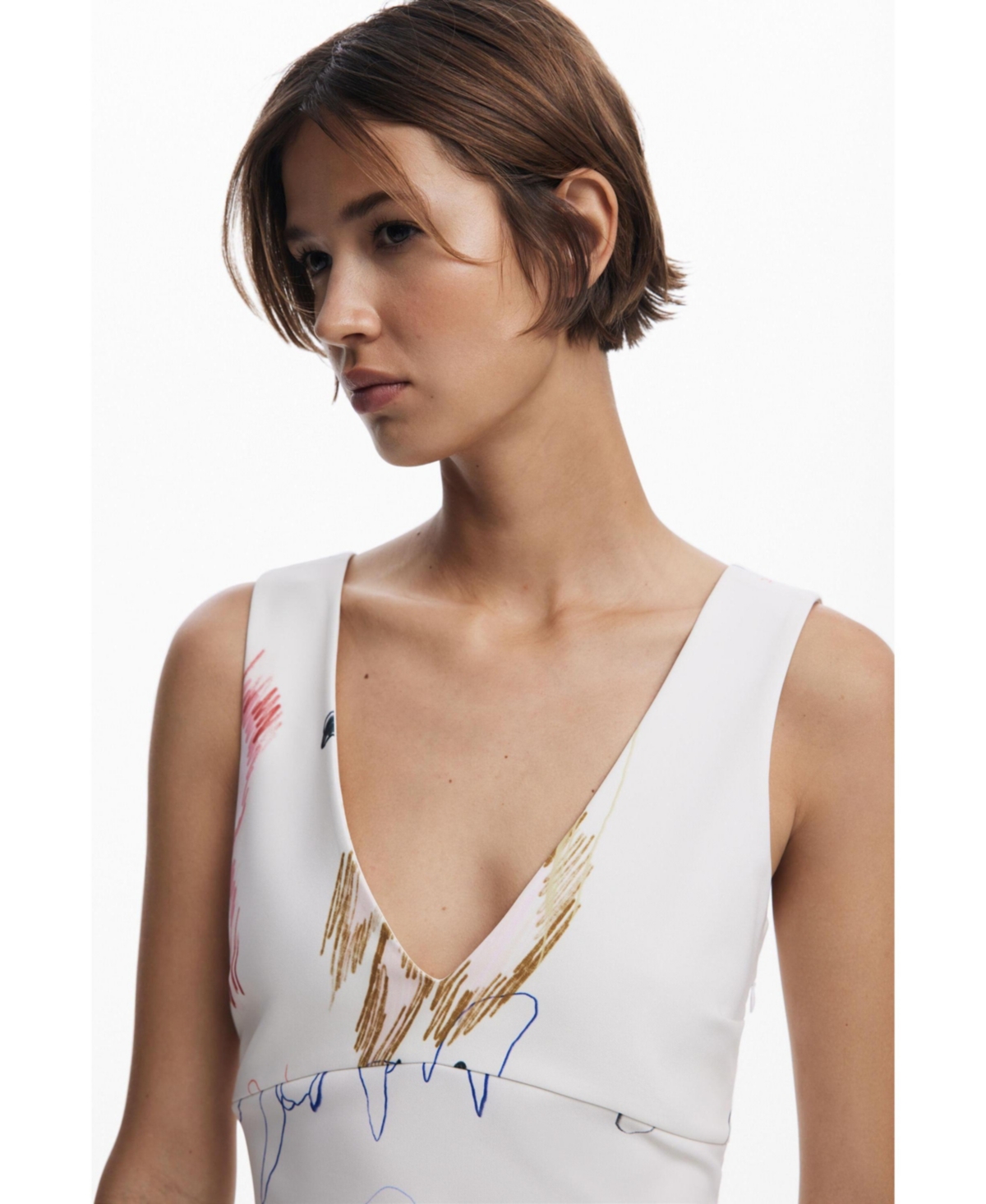 Desigual Sketched Floral Sleeveless Minidress In Nude