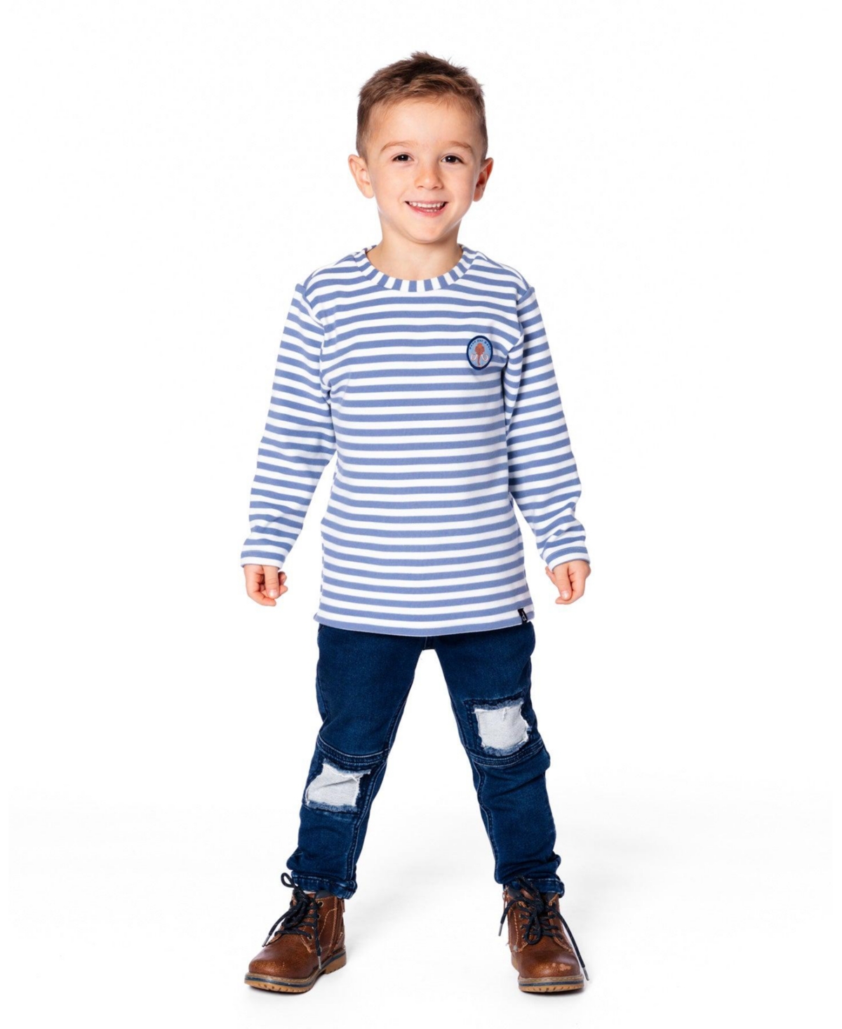 Deux par Boy Super Soft Long Sleeve Striped Jersey T-Shirt Light Blue