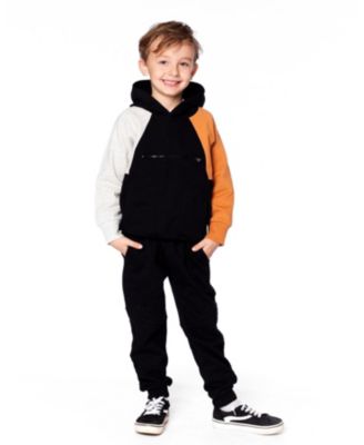 Boy Pullover Hooded Fleece Sweatshirt with Zip Pocket Black - Toddler|Child