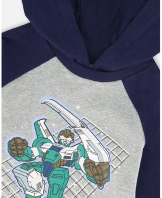 Boy Cotton Jersey Hooded Raglan Sleeve Tee Navy Blue - Toddler|Child