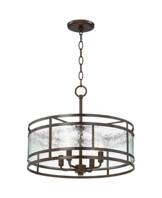 Edinger Oil Rubbed Bronze Pendant Chandelier 20" Wide Rustic Clear Waterglass Textured Shade 4-Light Fixture for Dining Room House