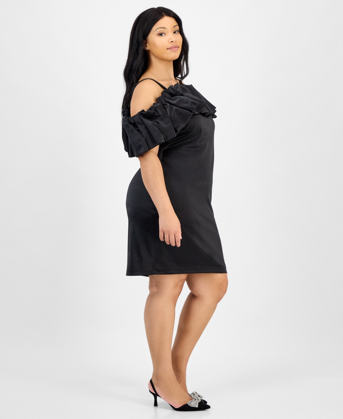 City Studios Trendy Plus Size Bubble-trim Scuba Bodycon Dress In Black