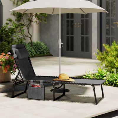 Sun Lounger, Folding Chaise Recliner 5-Position Adjustable,