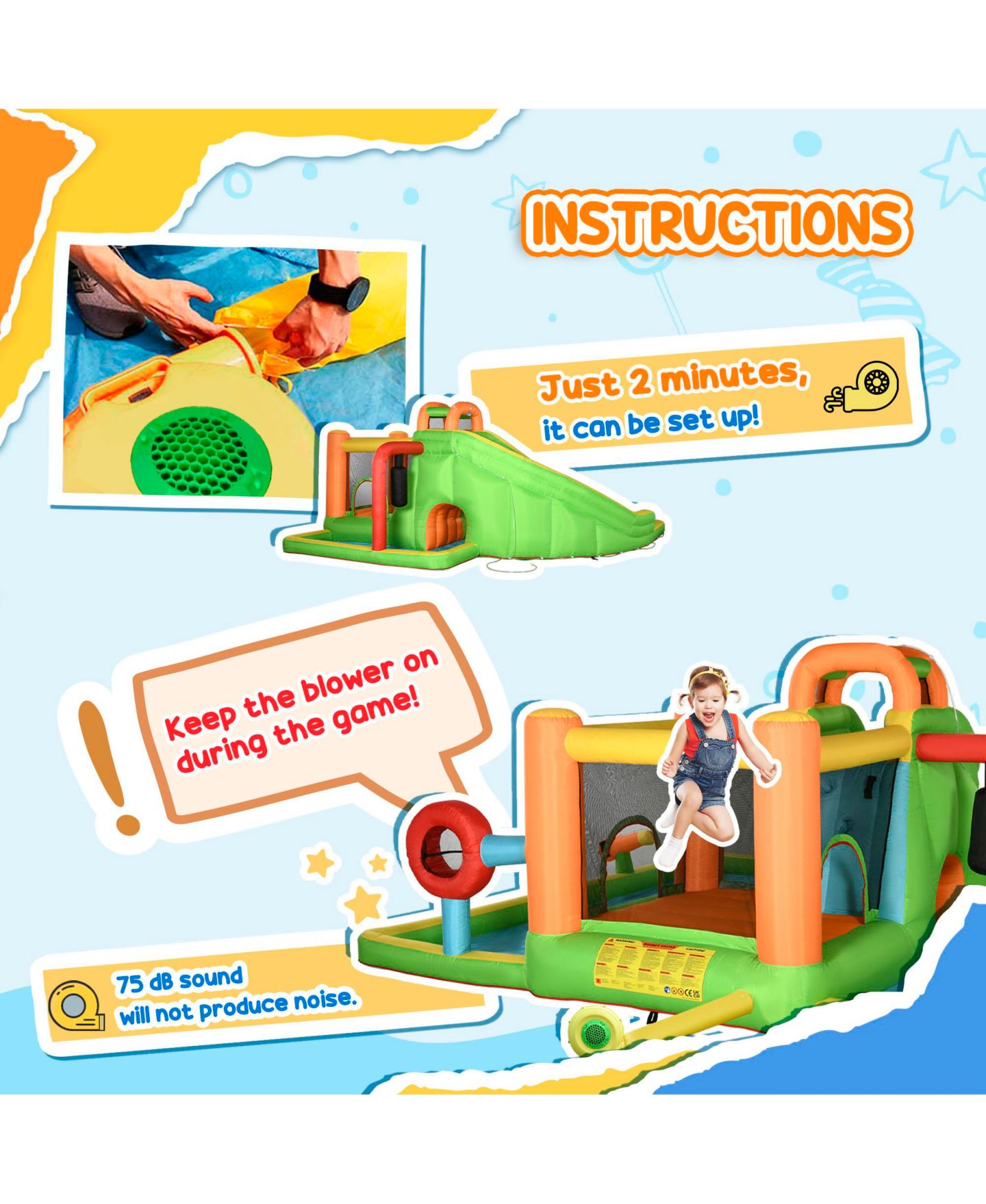 Детская игрушка Outsunny 7-in-1 Backyard Inflatable Bounce House with Slide & Water Blaster, Ages 3-8 — фото 7