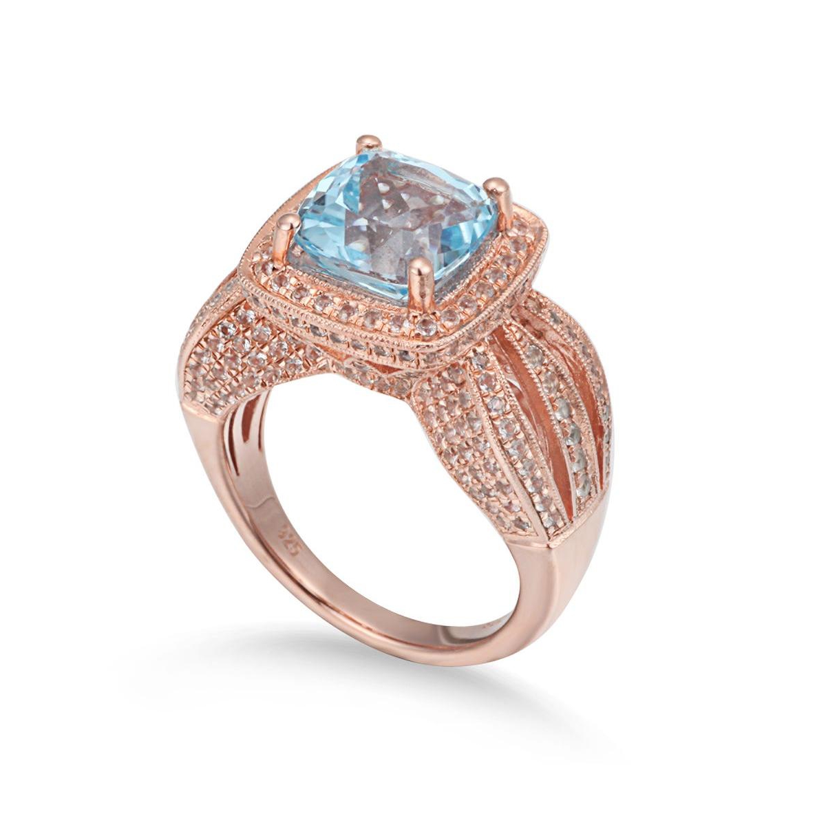 Suzy Levian Sterling Silver Cushion Cut Center Topaz Cocktail Ring - Smoky quartz