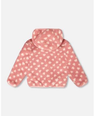 Girl Reversible Mid-Season Sherpa Jacket Pink Heart - Child