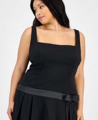 Trendy Plus Size Drop-Waist Bow Mini Dress