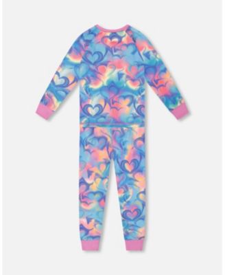 Girl Cotton Two-Piece Pajamas Rainbow Heart Print - Toddler|Child