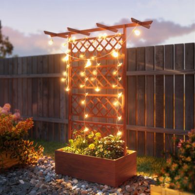 Wood Raised Garden Bed, Planter with Trellis for Climbing Plants