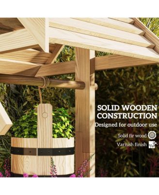 Wishing Well Planter with Bucket, Wooden Wishing Well, Natural
