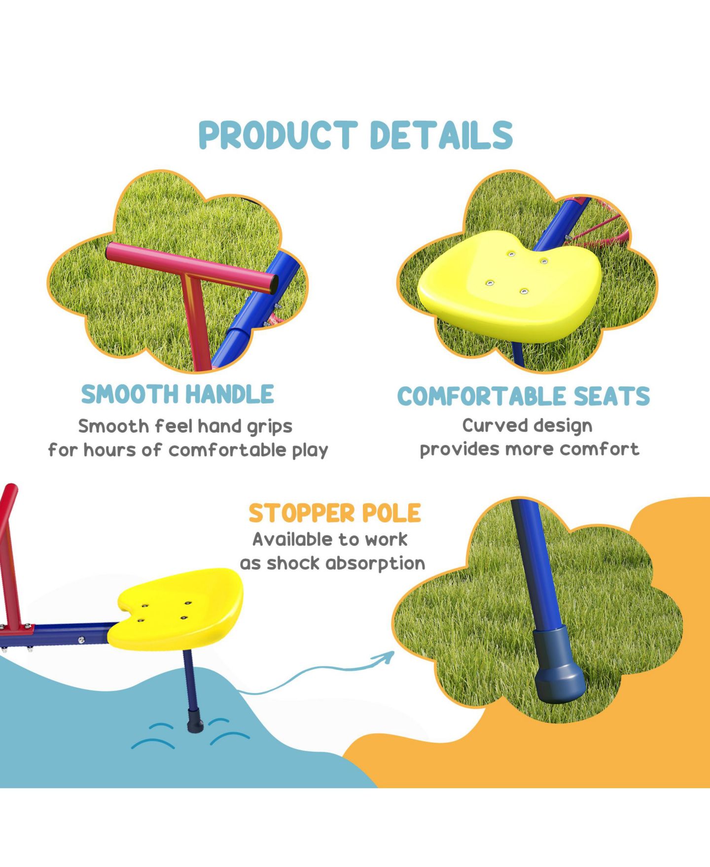 Детская игрушка Outsunny Teeter Totter for Kids with 4 Seats for 3-8 Years — фото 5
