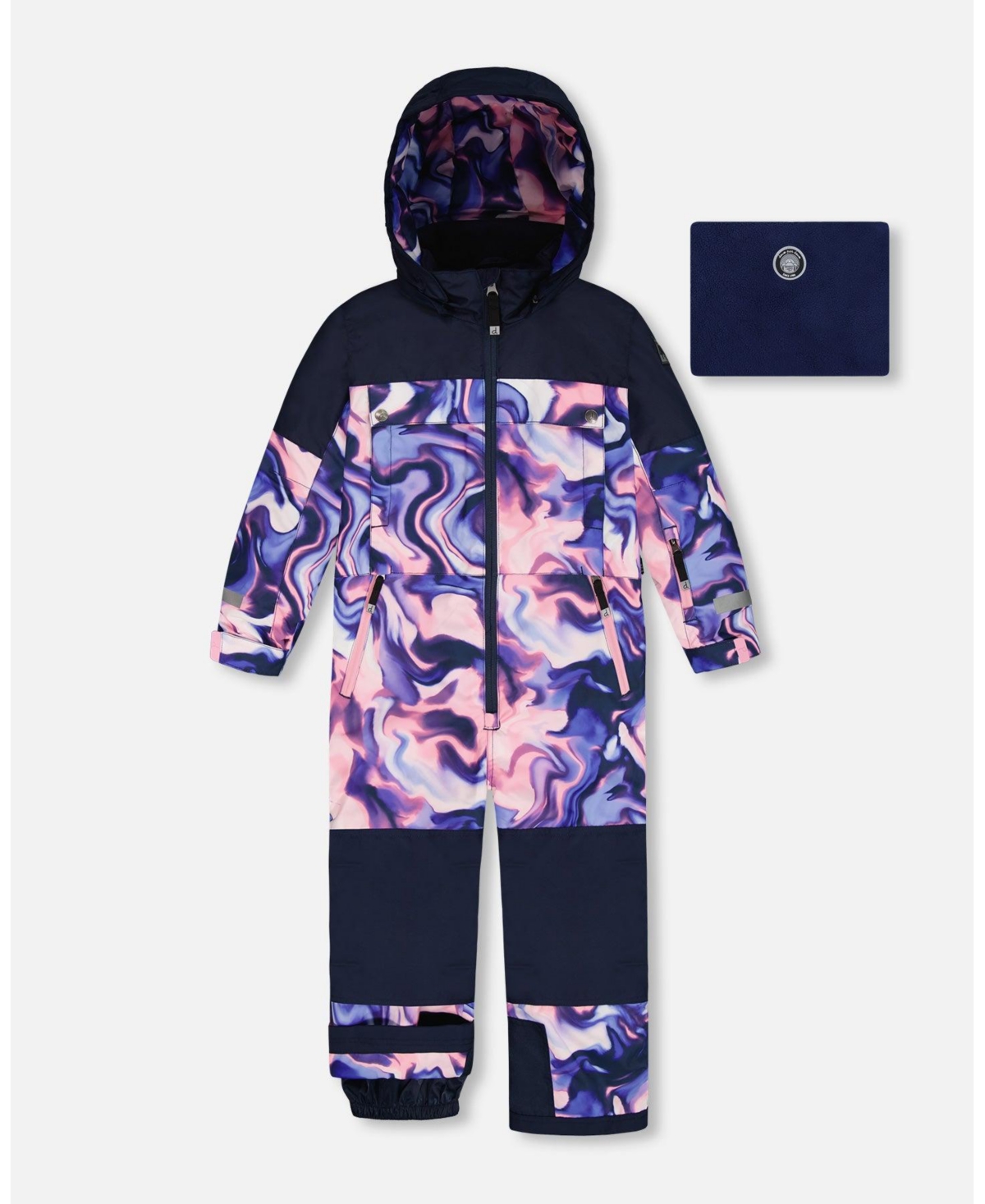 Deux par Girl One-Piece Teknik Snowsuit Pink and Blue Marble