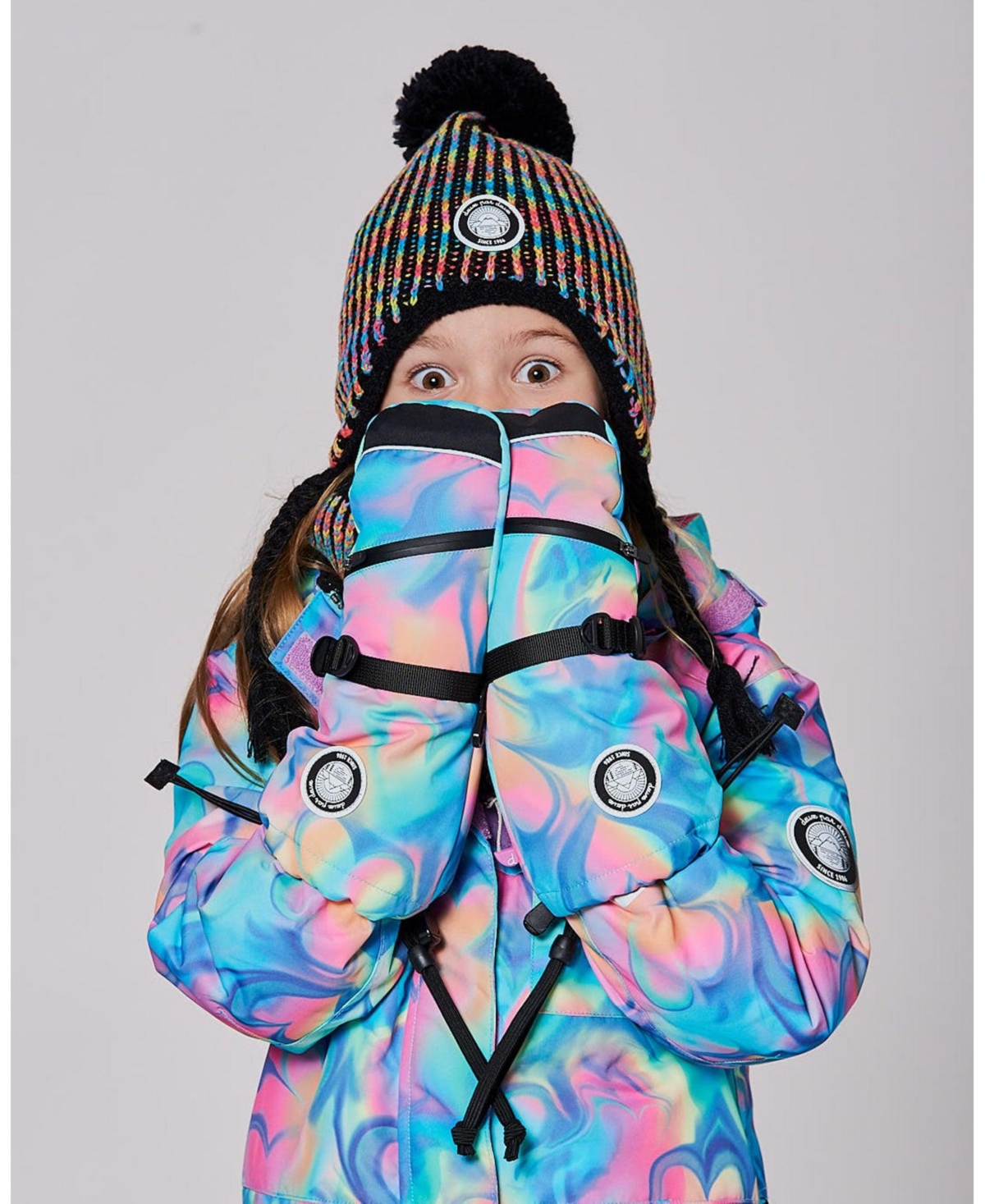 Deux par Girl Winter Mittens Teknik Rainbow Heart Print