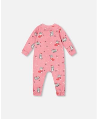 Baby Girls One-Piece Cotton Pajama Pink Cat Print