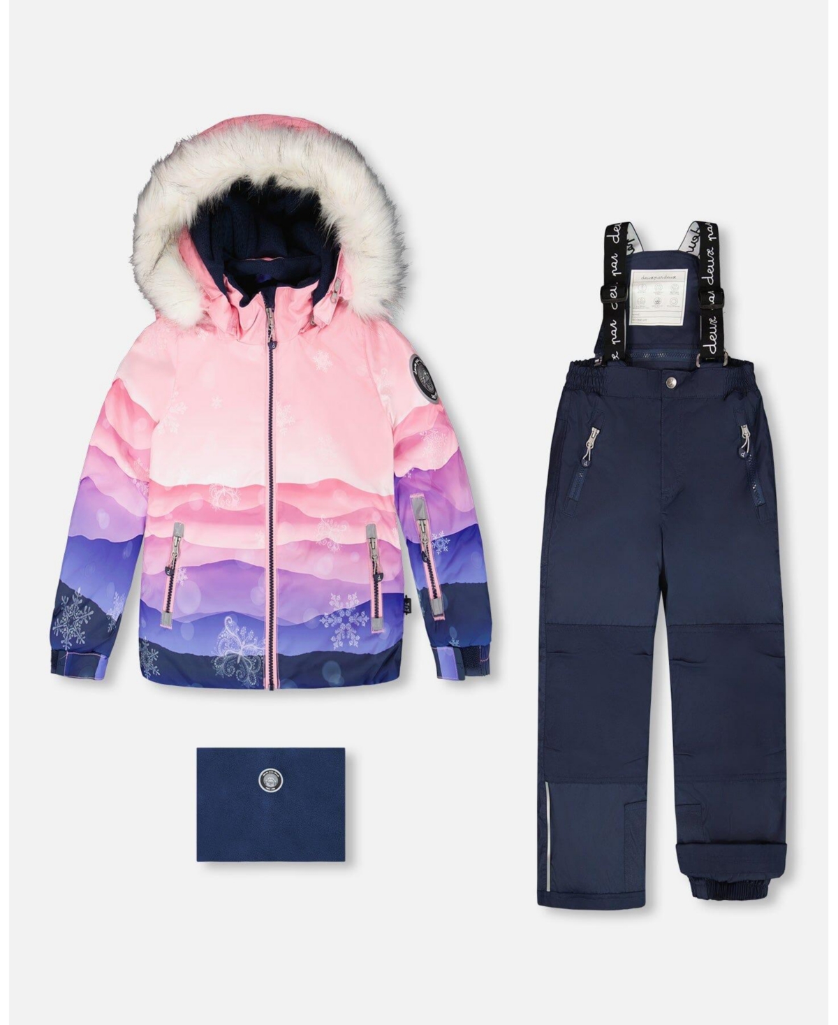 Deux par Girl Two-Piece Play Snowsuit with Printed Jacket Navy Blue