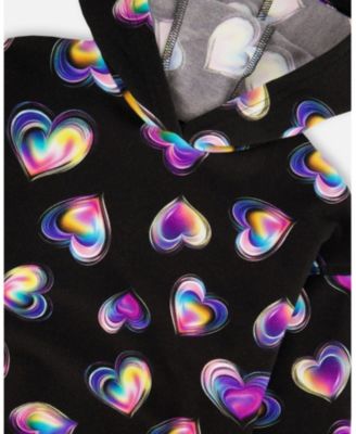 Toddler Girls Fleece Hoodie Black and Multicolor - Toddler|Child