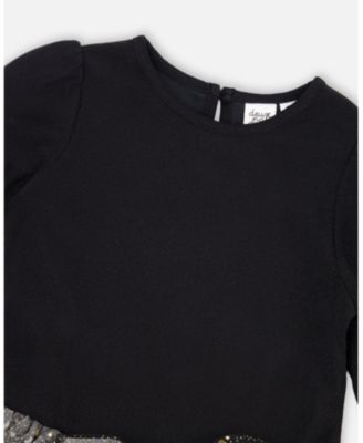 Big Girls Glittering Mesh Skirt Party Dress Black