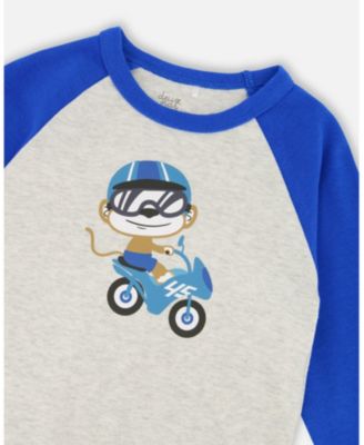 Boy Two-Piece Cotton Pajama Set Beige Monkey Print - Child